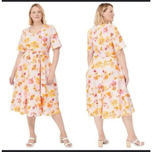 Lane Bryant Women’s Flare Dress 14 Yellow Floral Easter Timeless Classic